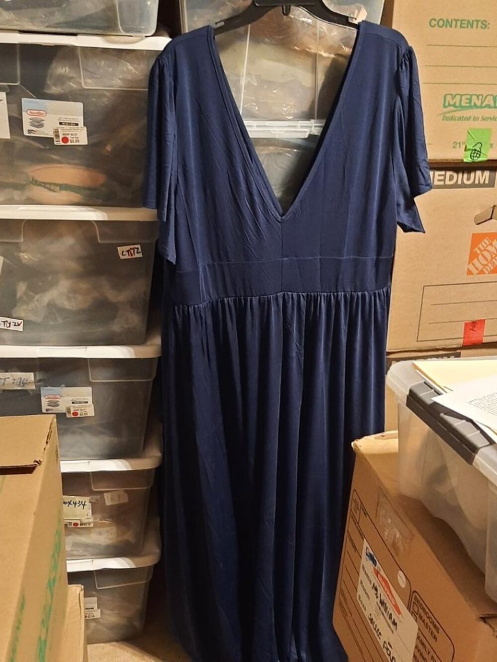 NEW ! Women Maxi Dress Deep V Neck Navy Blue Size 4XL